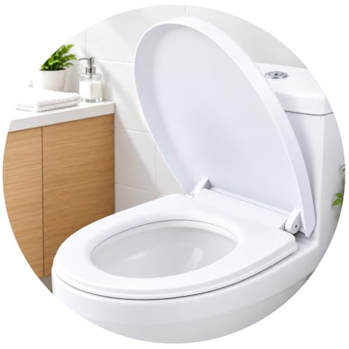 MinSha Round Toilet Seat 16.5 in, Soft Close, PP, Easy Clean Replacement