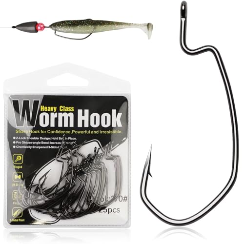 Dovesun EWG Offset Wurm Jig Haken Texas Rig Haken Wurmhaken für Bassangeln Angelhaken EWG Haken für Süßwasser Salzwasser Größe 3/0 * 50 Stück