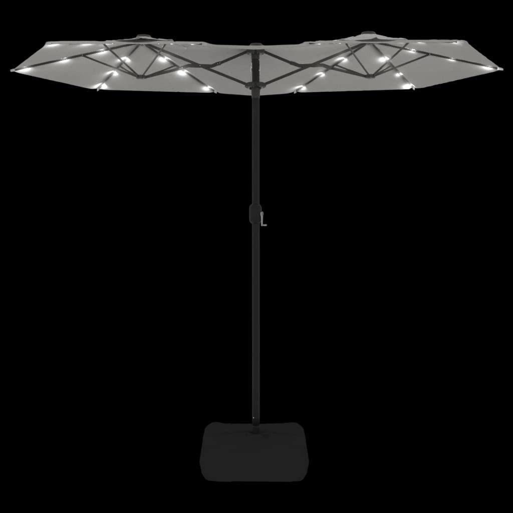 Sombrilla doble con iluminación led, blanco arena, 316 x 145 cm, resistente a los rayos UV, para jardín, terraza y zona de piscina