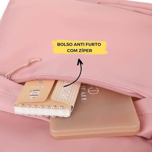 Mochila Feminina Escolar Bolsa Faculdade Viagem Anti Furto para Notebook (Rosa)