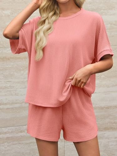 Image of Imily Bela Womens 2 Piece Outfits 2025 Oversized Summer Short Sets Casual Beach Ribbed Short Sleeve Matching Set