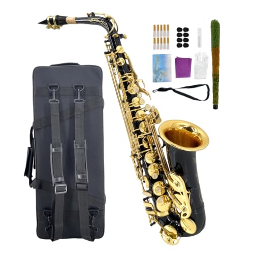 WUQIMUSC Saxofón alto Eb para principiantes, kit completo de saxofón con funda dura, boquilla, correa para el cuello, lengüetas, kit de limpieza, ideal para estudiantes y profesionales (negro)