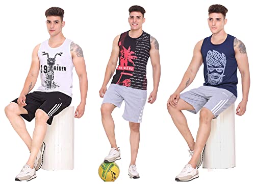 Image of Sleeveless Vest for Men || Tank Top Sando || Workout Tshirts || Sports Vest || Goa Beach Wear Swimming T-Shirt || Running Tops || Gym Vest for Men || Pack of 3 ||