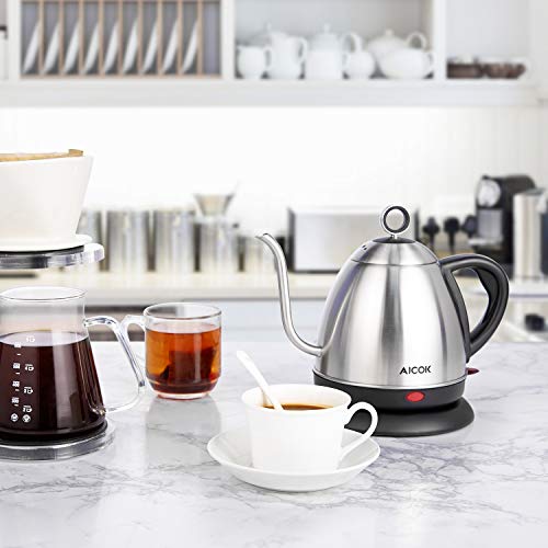 Electric Kettle, AICOK Electric Gooseneck Kettle, Pour Over Kettle for Coffee or Tea, 1L Fast Heating Stainless Steel Water Kettle with Boil Dry Protection & Automatic Shutoff, 1000W - Thumbnail 3