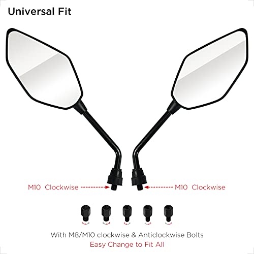 Evermotor Universal Motorrad Spiegel E-Geprüft, M8 und M10-360° einstellbares Rückspiegel Set, Motorradspiegel für Quad, Roller, Honda, ATV und Moped