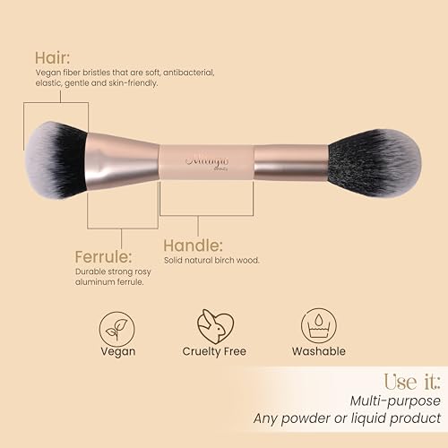 Image of Milagro Beauty Double Duty Makeup Brush 19 | Dual Ended Face Brush, Fluffy Side for Powder & Dense Side For Cream & Liquid | Ultra-Soft Vegan Bristles with Pro Finish