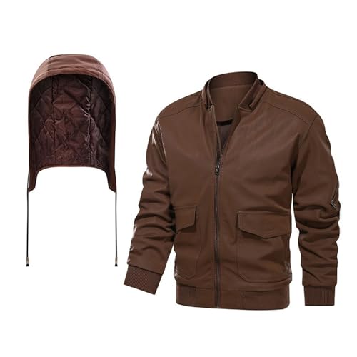 JEKE-DG Men's Thicken Hooded Windbreaker Coat Faux PU Casual Trucker Coat Jacket Warm Zip Up Fashion Outdoor Coats2