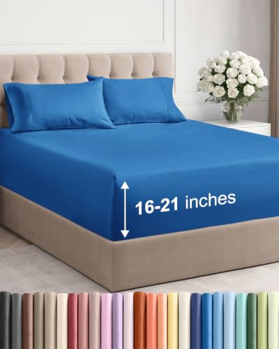 Image of Extra Deep Pocket Full Size Sheet Set - Breathable & Cooling - Royal Blue