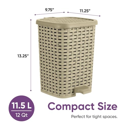 Image of Superior Performance Inc 3.1 Gal. Rattan Style Compact Trash Can (Beige and Brown)