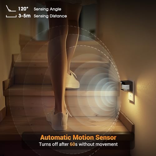 Image of JandCase Motion Sensor Night Light, [2 Pack] Night Lights Plug into Wall, Dusk to Dawn & Motion Sensor, 3 Level Brightness Dimmable Plug in Night Light, 3000K Nightlight for Bedroom Bathroom Hallway