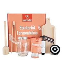 SauerZauber Starterkit Fermentation – großes Fermentierset für Gemüse wie Kimchi, Sauerkraut - 1 L Fermentierglas, Fermentiergewicht, Krauthobel & Zubehör – Fermentieren leicht gemacht.
