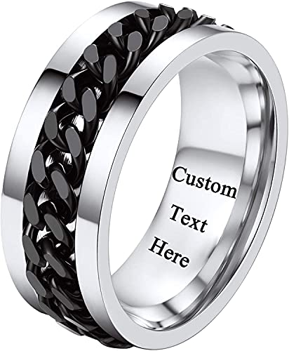 U7 Customized Anxiety Ring Black Color Curb Link Chain Stainless Steel Spinner Ring Fidget Rings for Men Women, Size 12