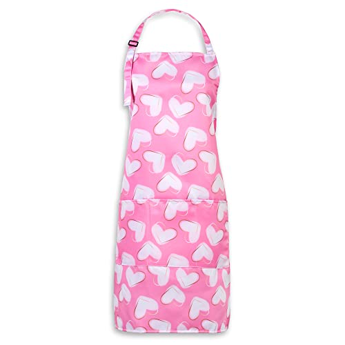 Waterproof Pink Hearts Bib Apron For Spring For Kitchen Baking Cooking Hair Stylists Cosmetologists #TOP2