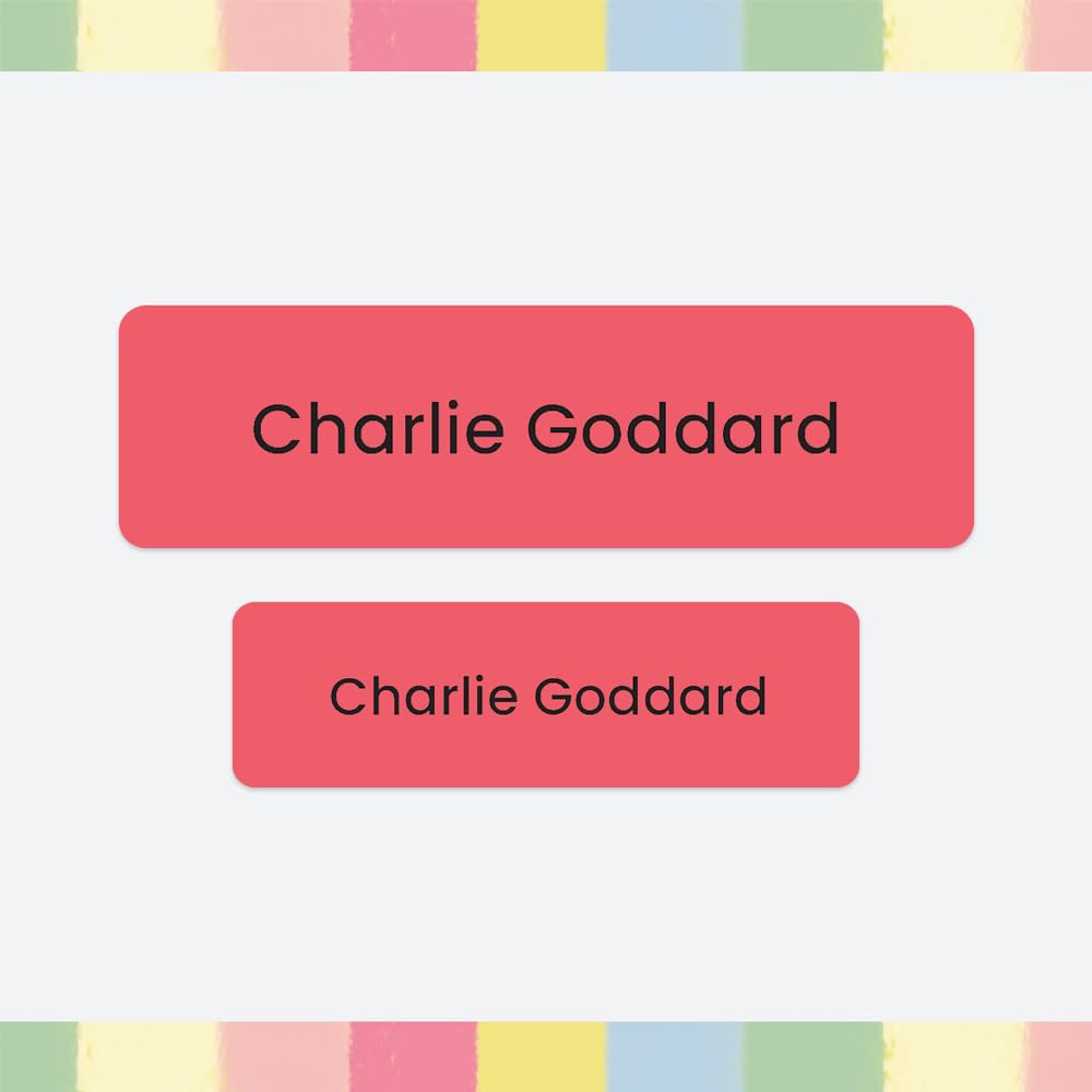 96 x Personalised Stick-On Waterproof Washable Name Labels Pack of 2 Sizes for Clothes, Water Bottles, School Uniform, Equipment, Shoes, School, Nursery, Day Care - Pink (SFP)