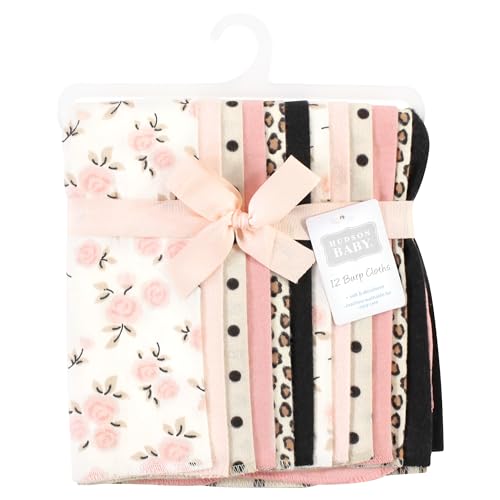 Image of Hudson Baby Unisex Baby Cotton Flannel Burp Cloths Bundle, Neutral Pink Floral, One Size