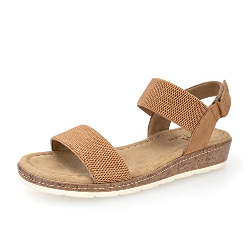 Image of VJH confort Women's Flat Sandals Open Toe Elastic Ankle Strap Slip on Comfy Low Wedge Sandals