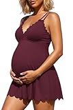 Charmo Red Maternity Bathing Suits for Women Ribbed One Piece Maternity Swimsuit Scallop V Neck Pregnancy Swimwear 2026