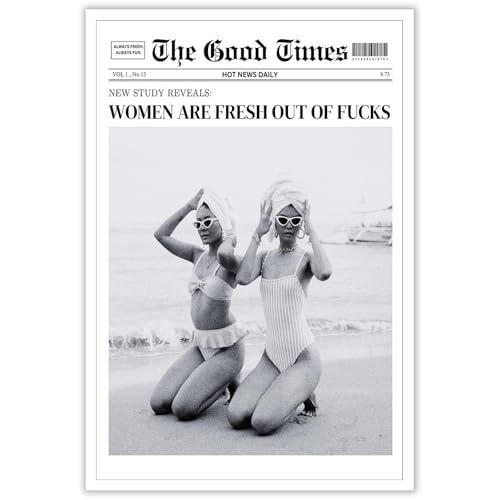 Trendy Black And White News Newspaper Wall Art Vintage Summer Beach Hot Girls Bathroom Canvas Posters Funny Coquette Girls Room Aesthetics Prints Painting For Dorm Bedroom Wall Decor 8x10in Unframed