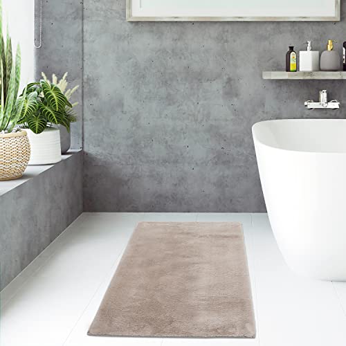 payé Badezimmerteppich Hochflor Bad - Taupe - 120x170cm - kuschelig weich - waschbar - Badematte...