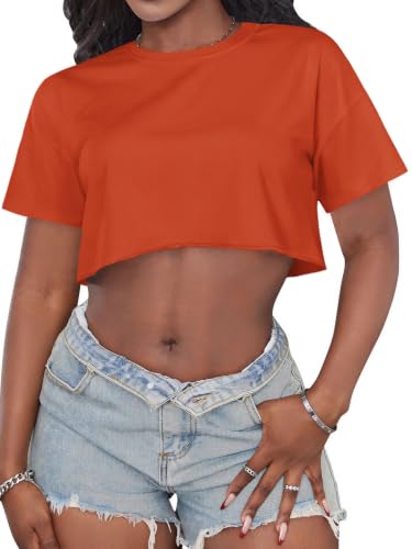 Image of Crop Tops for Women Oversized Short Sleeve T Shirts Crew Neck Cropped Tees