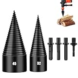 Firewood Log Splitter 45mm+32mm + 4 Handles (Square + Round + Hex Shank + Small Hex) Wood Log Splitter Easy Splitter Detachable Drill Bit Heavy Duty Electric Drills Screw Cone Driver Removable