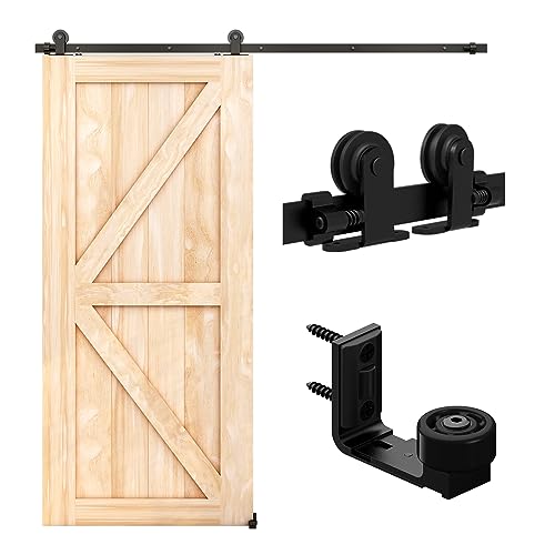LTIYITL 152CM (5FT) Herraje Para Puerta Corredera Kit de Accesorios Para Puertas Correderas, Contiene Guía de Suelo Ajustable
