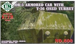 Plastic model OB-3 armored railway car with T-26 turret UMT608