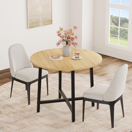 Image of IDEALHOUSE 31.5 Inch Round Dining Table for 2-4, Small Kitchen Dining Room Table for Space Saving, Wood Circle Kitchen Table with Sturdy Metal Frame (No Chairs)