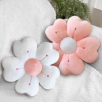 AVCXEC 2 PCS Flower Pillow, 35cm Flower Cushion, Plush Daisy Cushion, Cute Pillows, Daisy Shaped Throw Pillow, Aesthetic Floor Cushions for Room Decor Car Sofa Chair (White+Pink)