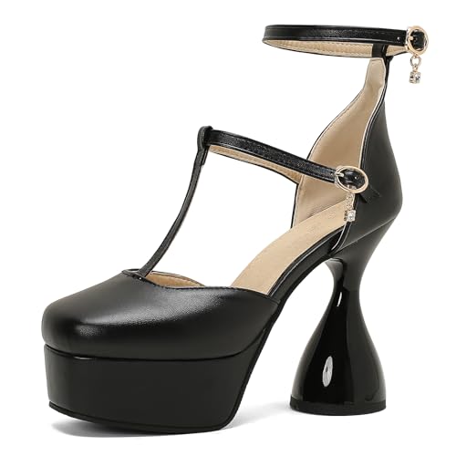 Mary Janes femme bride arrière Lizoleor sandales plateforme noires