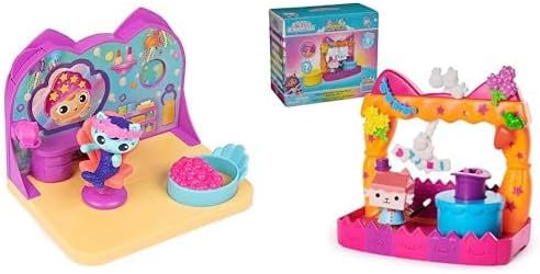 Spin Master Gabby's Dollhouse Bundle: Mercat's Spa Room Playset with Mercat Figure & Baby Box Talent Show Balcony Playset with 8-Piece Accessories Set