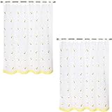 Viste tu hogar Pack 2 Cortina Corta para Cocina de Visilo, Estilo Simple y Elegante 140 x 145cm, Flores Amarillas
