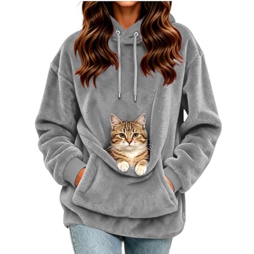 Hoodie with Dog Pouch Pet Pouch Hoodie Women Kangaroo Pocket Dog Cat Carrier Soft Fleece Pullover Sudaderas Mujer Capsules Wardrobe for Women Gray S - image 1