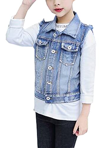 MYtodo Girl cowboy vest denim children sleeveless waistcoat jacket3
