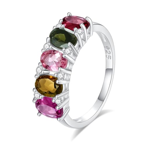Kemstone Stunning Natural Tourmaline Sterling Silver Ring Colorful Gems Rings for Women (6)