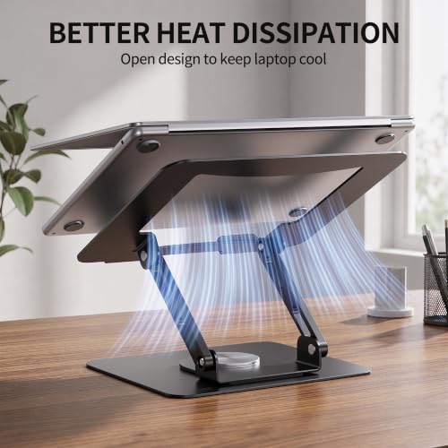 Image of SOUNDANCE Laptop Stand with 360 Rotating Base, Ergonomic Computer Riser for Desk, Adjutable Height Muti-Angle, Foldable Laptop Mount, Stable Metal Holder Support 10-15.6 inch Notebook PC, Black