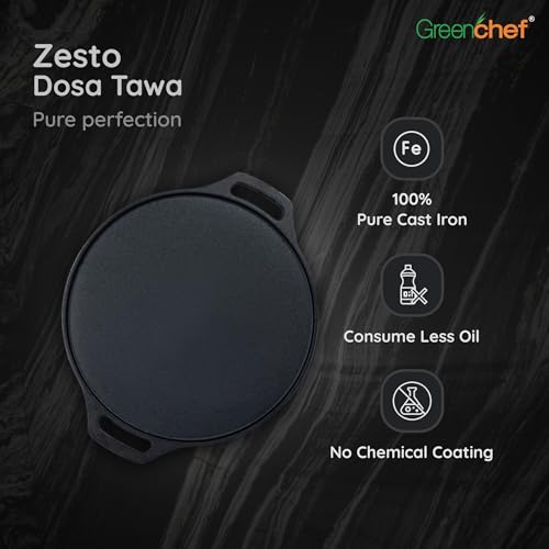 Image of Greenchef Pre-Seasoned Cast Iron Zesto Doasa Tawa 30 cm | Pre-Seasoned with 100% Vegetable Oil | Naturally Nonstick | High Pressure Casting | High Strength | Bring Back Nostalgic Taste | Toxin-Free