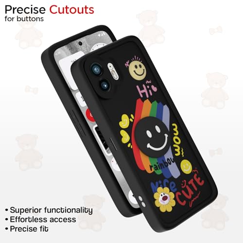 Image of Pikkme Back Cover for Nothing Phone 2 | Soft Silicone| Cute Rainbow Smile & 3D Cartoon Flower Design | Shockproof Raised Camera Protection Bumper Case (Black)