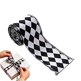 Schwarzes und weißes Band – saisonale Heimdekoration | Urlaubsverpackungsbänder für Hochzeit, Party, Kränze, Kaminsims, Türen, Veranden, Fotohintergründe, Kunstlehrer, Scrapbooking