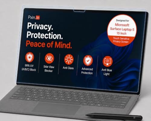 Image of Pxin Aura | Compatible with Microsoft Surface Laptop - 5 | 15 Inch - Touch Sensitive Privacy Screen | Anti Blue | Anti Glare | UltraThin for Hyper Touch | Anti UV | Privacy Filter