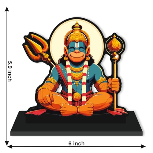 Image of CVANU Wooden Idols & Figurine Table Top Hanuman Ji Decorative Item Religious Showpiece for Study Table| Office Desk| Book Shelf| Gift| Home Decoration (6inch X 5.9inch) S493