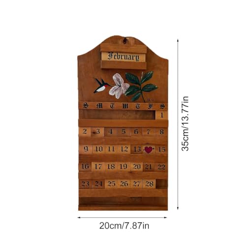 Calendario de bloques de madera con colibrí tallado para mesa 5