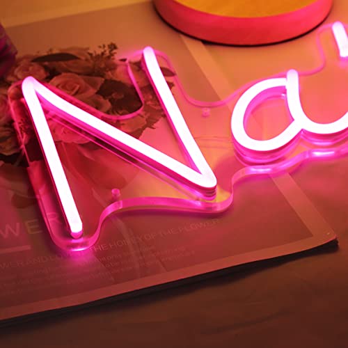 Image of Planzo Nails LED Neon Light Sign Cool Girls Bedroom Beauty Salon Wall Decor | Business Neon Sign Decor, Studio Stores Barber Shops Neon Light, Boss Lady Birthday Christmas Gift, USB, 15.75 inchx6.34 inch Pink