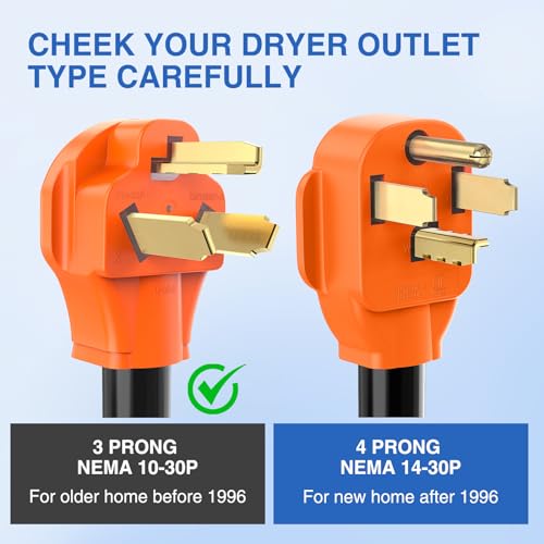 Image of Nilight 25FT EV Dryer Extension Cord 3 Prong 30 Amp NEMA 10-30P 10-30R Old Extensions Cable Heavy Duty 10 Gauge Pure Copper Wire UL Listed 125 /250V for Level 2 Using
