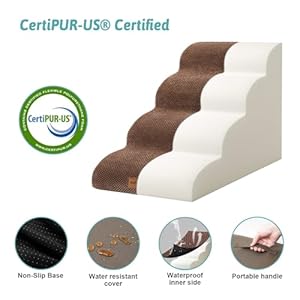   Dog-Stairs-Dog-Steps-Dog-Ramp-for-Small-dogs-and-CatsPets-Stairs-Pets-Steps-with-High-density-lightweight-Sponge-Suitable-for-High-Beds-SofaBrownFour-Steps