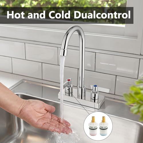 Gbbne Bar Sink Faucet 4 Inch Center Deck Mount,2 Hole Bar Faucets For Sink,Prep Sink Faucet,Dual Handles Commercial Utility Laundry Kitchen Sink Faucet,Polished Chrome thumb #7