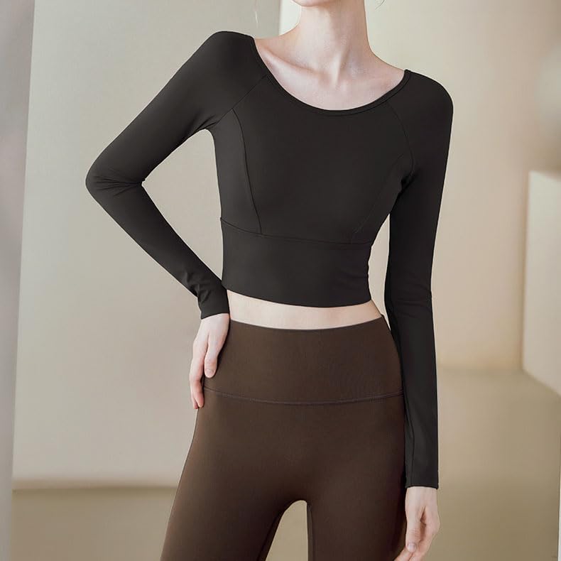 Kschenimy Long Sleeve Shirts for Women,Fashionable Breathable Workout Running Shirts Athletic Yoga Slim Fit Gym Crop Topsb