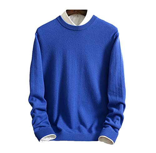 Pull cachemire col rond WEGUKRI homme, tricot 100 % pur cachemire bleu brillant doux S