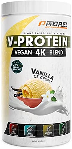 Vegan Protein VANILLE - V-Protein 4K Blend, 750g | Unglaublich lecker & cremig | Aus Sonnenblumen, Soja, Hanfsamen & Kürbiskernen | Pflanzliches Eiweißpulver mit 81% Eiweiß