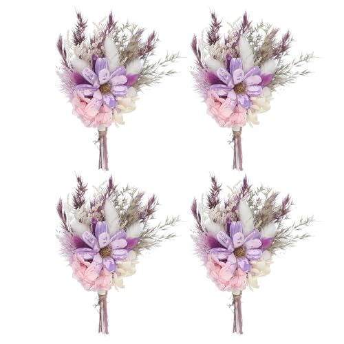 Ramo mini de flores secas PATIKIL, 4 piezas morado/blanco miniatura 1